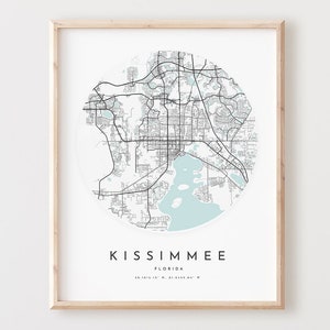 Impressão de mapa de Kissimmee, mapa de Kissimmee pôster arte de parede da cidade, mapa de estradas Fl, decoração de mapa de ruas com impressão da Flórida, presente de escritório, L463v4
