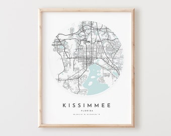 Kissimmee Map Print, Kissimmee Map Poster City Wall Art, Fl Road Map, Florida Print Street Map Decor,  Office Gift, L463v4