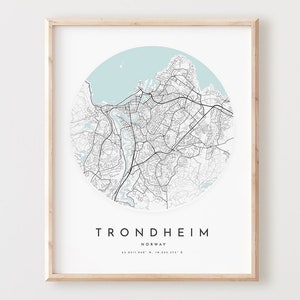 Impressão de mapa de Trondheim, mapa de Trondheim pôster arte de parede da cidade, mapa de estradas de Trondheim, decoração de mapa de rua de impressão de Trondheim, presente de escritório, L713v4