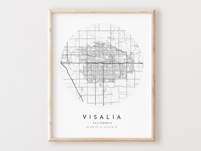 Visalia Karte Print, Visalia Karte Poster Stadt Wandkunst, Ca