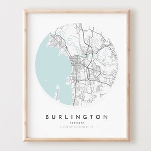Impressão de mapa de Burlington, mapa de Burlington pôster arte de parede da cidade, mapa de estradas Vt, decoração de mapa de rua com impressão de Vermont, presente de escritório, L835v4