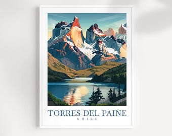 Torres del Painte Chile Druck: Illustrierte Berglandschaft Kunst