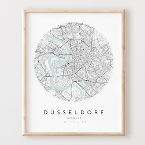Impressão de mapa de Düsseldorf, pôster de mapa de Düsseldorf, arte de parede da cidade, mapa de estradas de Düsseldorf, decoração de mapa de ruas de impressão de Düsseldorf, presente de escritório, L226v4