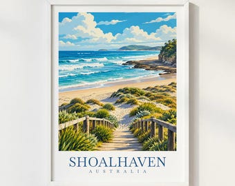 Shoalhaven Australia Travel Poster, NSW South Coast Beach Print, Coastal Landscape Wall Art, Australian Seaside Decor
