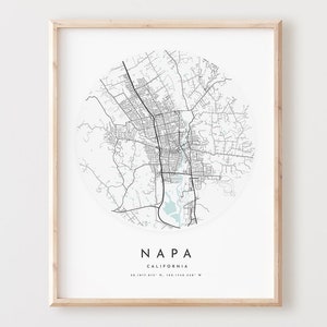 Impressão de mapa de Napa, mapa de Napa pôster arte de parede da cidade, mapa de estradas Ca, decoração de mapa de rua com impressão da Califórnia, presente de escritório, L953v4