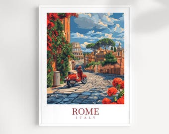 Rome Italy Travel Print: Vintage Scooter Wall Art