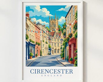Cirencester England Travel Poster, Cotswolds Town Print, Gloucestershire Wall Art, English Village Illustration, UK Travel Decor
