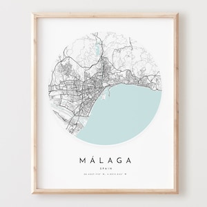 Málaga Karte Print, Málaga Karte Poster Stadt Wandkunst, Málaga Straßenkarte, Málaga Print Straßenkarte Dekor, Büro Geschenk, L376v4