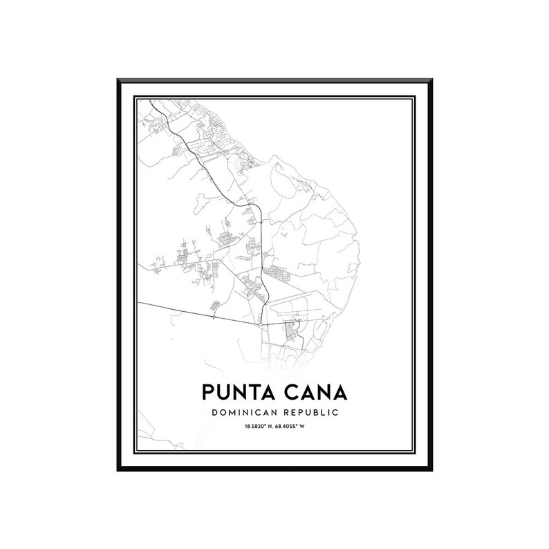 Punta Cana map print wall art Punta Cana Dominican Republic | Etsy