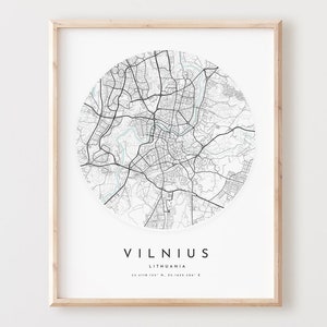 Impressão de mapa de Vilnius, mapa de Vilnius pôster arte de parede da cidade, mapa de estradas de Vilnius, decoração de mapa de rua de impressão de Vilnius, presente de escritório, L378v4