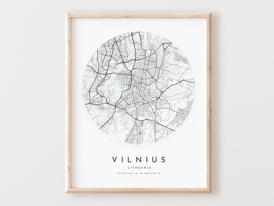 Vilnius Map Print, Vilnius Map Poster City Wall Art, Vilnius Road Map