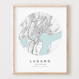Lugano Karte Print, Lugano Karte Poster Stadt Wandkunst, Lugano Straßenkarte, Lugano Print Straßenkarte Dekor, Büro Geschenk, L849v4