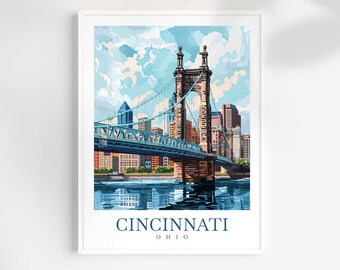 Cartaz de viagem de Cincinnati, Ohio: arte de parede com paisagem urbana