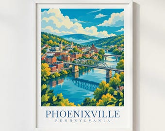 Phoenixville Pennsylvania Travel Print, Schuylkill River Wall Art, Historic Town Poster