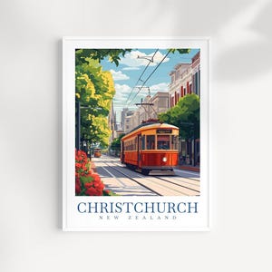 Christchurch Nowa Zelandia Podróże Wydruk Ścienny Sztuka - Ilustrowany Christchurch Krajobraz, Miasto i Ogród Sztuka, Wystrój Nowej Zelandii, Prezent Podróżny