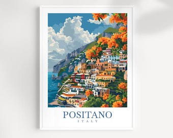 Positano Italy Travel Poster: Amalfi Coast Wall Art