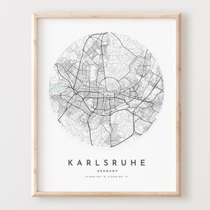 Impressão de mapa de Karlsruhe, mapa de Karlsruhe pôster arte de parede da cidade, mapa de estradas de Karlsruhe, decoração de mapa de rua de impressão de Karlsruhe, presente de escritório, L457v4