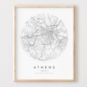 Impressão do mapa de Atenas, mapa de Atenas pôster arte de parede da cidade, mapa de estradas Ga, decoração de mapa de rua com impressão da Geórgia, presente de escritório, L740v4