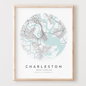 Impressão de mapa de Charleston, mapa de Charleston pôster arte de parede da cidade, mapa de estradas Sc, Carolina do Sul impressão mapa de rua decoração, presente de escritório, L357v4