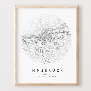 Impressão de mapa de Innsbruck, mapa de Innsbruck pôster arte de parede da cidade, mapa de estradas de Innsbruck, decoração de mapa de rua de impressão de Innsbruck, presente de escritório, L685v4