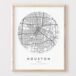 Impressão de mapa de Houston, mapa de Houston pôster arte de parede da cidade, mapa de estradas Tx, decoração de mapa de ruas com impressão do Texas, presente de escritório, L45v4