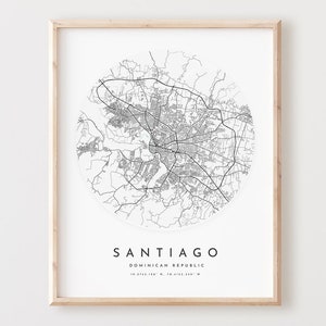 Impressão de mapa de Santiago, mapa de Santiago pôster arte de parede da cidade, mapa de estrada de Santiago, decoração de mapa de rua de impressão de Santiago, presente de escritório, L186v4