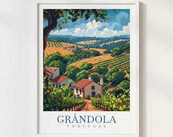 Grandola Portugal Travel Print Illustration Style Wall Art Poster Alentejo Coastal Nature Decor
