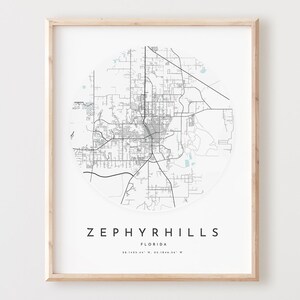 Zephyrhills kaart afdrukken, Zephyrhills kaart poster stad muur kunst, Fl wegenkaart, Florida afdrukken stratenplan decor, kantoorcadeau, L1063v4