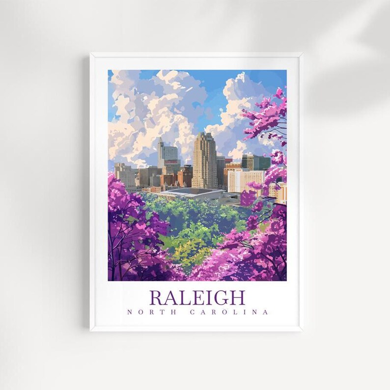 Raleigh Print Travel Poster Wall Art North Carolina, Wall Hanging Home
