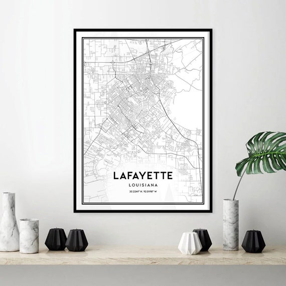 Lafayette Map Print Wall Art Lafayette La City Map Poster Lafayette Print Street Map Decor Road Map Gift Printable Louisiana Print V365