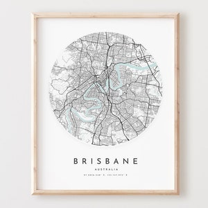 Impressão de mapa de Brisbane, mapa de Brisbane pôster arte de parede da cidade, mapa de estrada de Brisbane, decoração de mapa de rua de impressão de Brisbane, presente de escritório, L158v4