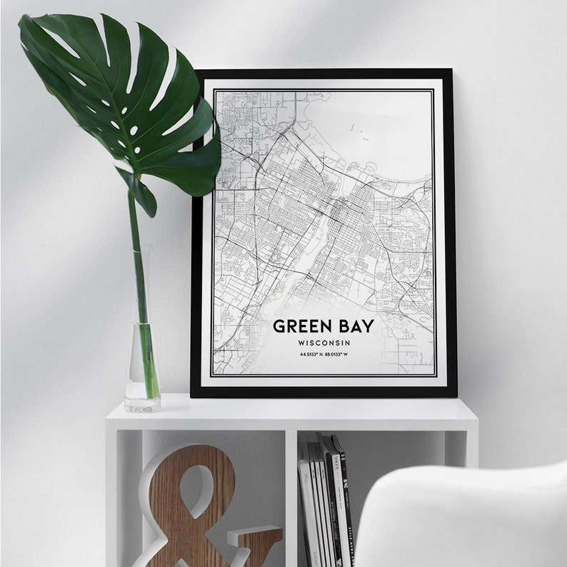 Green Bay map print wall art Green Bay WI city map poster Etsy
