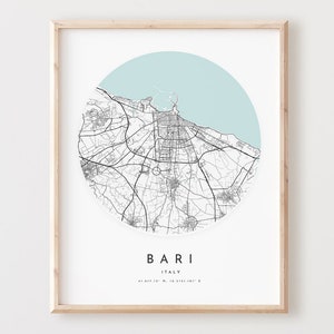 Impressão de mapa de Bari, mapa de Bari pôster arte de parede da cidade, mapa de estradas de Bari, decoração de mapa de rua com impressão de Bari, presente de escritório, L386v4