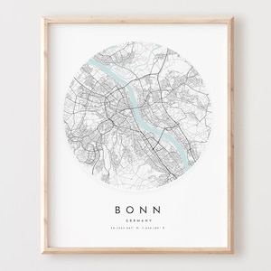Impressão de mapa de Bonn, mapa de Bonn pôster arte de parede da cidade, mapa de estrada de Bonn, decoração de mapa de rua de Bonn, presente de escritório, L340v4
