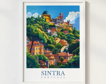 Sintra Portugal Travel Print Illustration Style Wall Art Poster Palace Landscape Decor