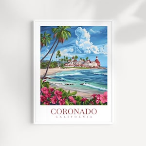 Impressão de viagem de Coronado: pôster de arte de parede da Califórnia