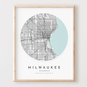 Milwaukee Map Print, Milwaukee Map Poster City Wandkunst, Wi Road Map, Wisconsin Print Straßenkarte Dekor, Geschenk für das Büro, L214v4