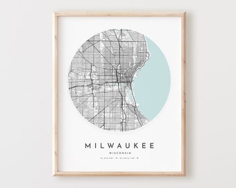 Milwaukee Map Print, Milwaukee Map Poster City Wall Art, Wi Road Map, Wisconsin Print Street Map Decor,  Office Gift, L214v4