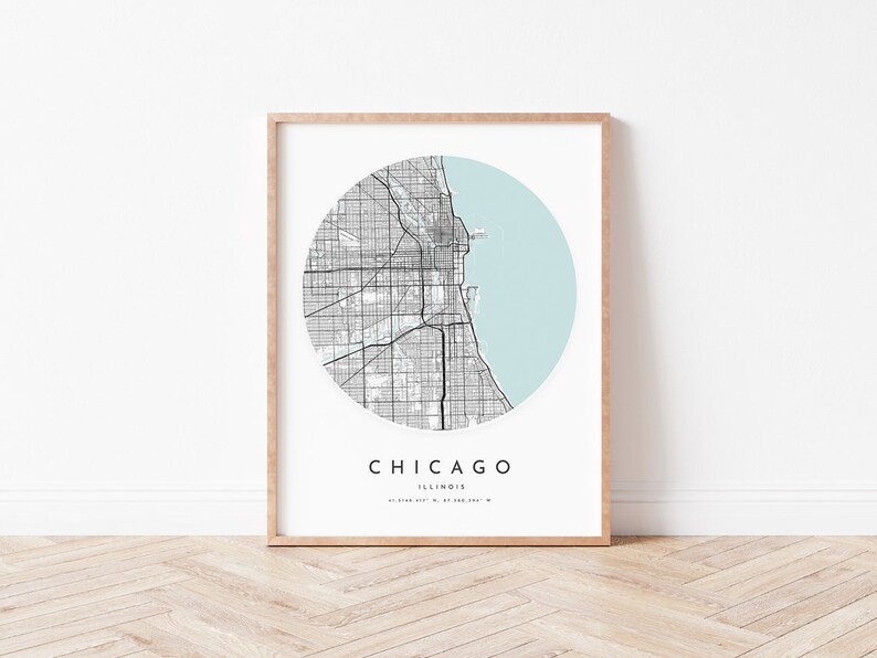 Chicago Map Poster City Wall Art Chicago Map Print Il Road Map Office Gift L24v4 Illinois Print Street Map Decor