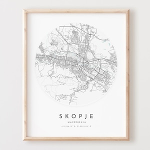 Impressão de mapa de Skopje, mapa de Skopje pôster arte de parede da cidade, mapa de estradas de Skopje, decoração de mapa de ruas de Skopje, presente de escritório, L389v4