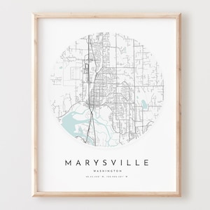 Impressão de mapa de Marysville, mapa de Marysville pôster arte de parede da cidade, mapa de estradas Wa, decoração de mapa de rua com impressão de Washington, presente de escritório, L670v4