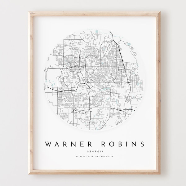 Warner Robins Map Print, Warner Robins Map Poster City Wall Art, Ga Road Map, Georgia Print Street Map Decor,  Office Gift, L706v4