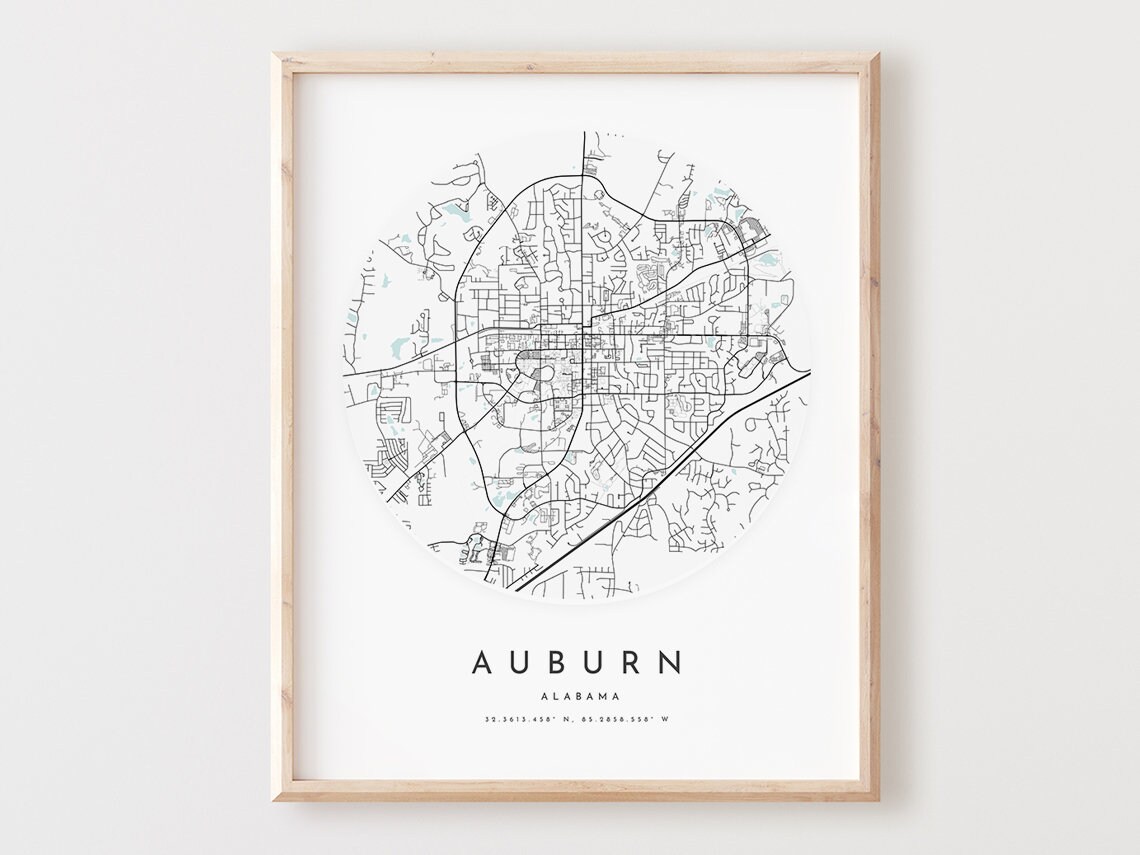 Auburn Map Print Auburn Map Poster City Wall Art Al Road - Etsy
