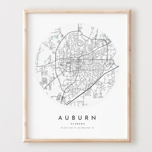 Auburn Karte Print, Auburn Karte Poster Stadt Wandkunst, Al Road Map, Alabama Print Straßenkarte Dekor, Büro Geschenk, L946v4