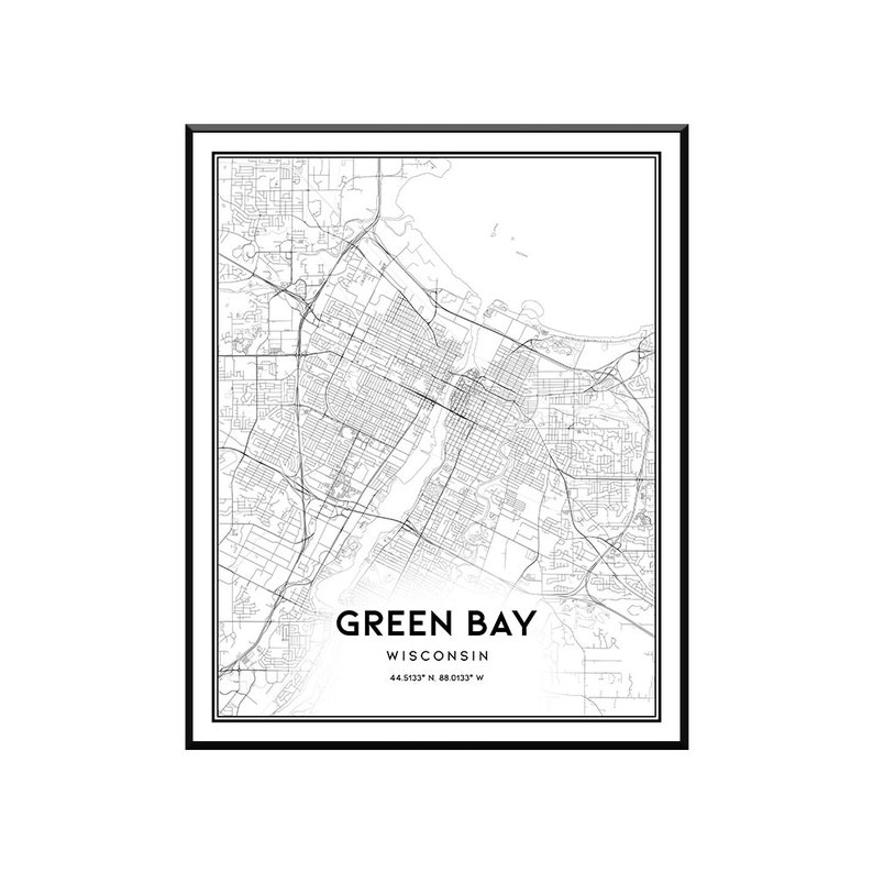 Green Bay map print wall art Green Bay WI city map poster Etsy