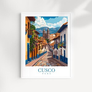 Cusco Peru Travel Poster: Colorful Street Scene Wall Art