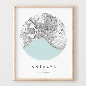 Impressão de mapa de Antalya, mapa de Antalya pôster arte de parede da cidade, mapa de estradas de Antalya, decoração de mapa de rua de impressão de Antalya, presente de escritório, L317v4
