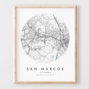 Mapa San Marcos Print, Mapa San Marcos Plakat Sztuka ścienna miasta, Mapa drogowa Kalifornii, Dekoracja mapy ulic Kalifornii, Prezent biurowy, L895v4