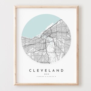 Impresión de mapa de Cleveland, póster de mapa de Cleveland, arte de pared de ciudad, mapa de carreteras de Ohio, decoración de mapa de calles de Ohio, regalo de oficina, L171v4