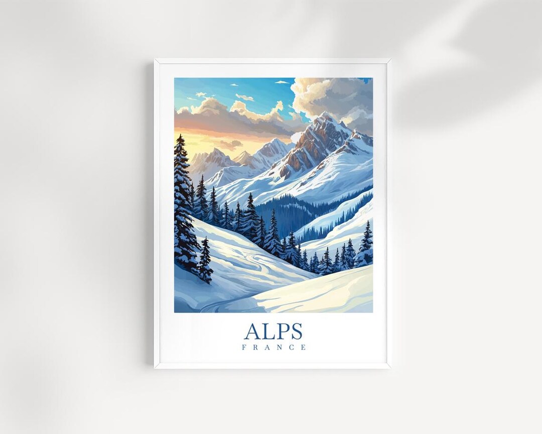 French Alps Travel Print: Ski Resort Poster, Custom Text Available - Etsy